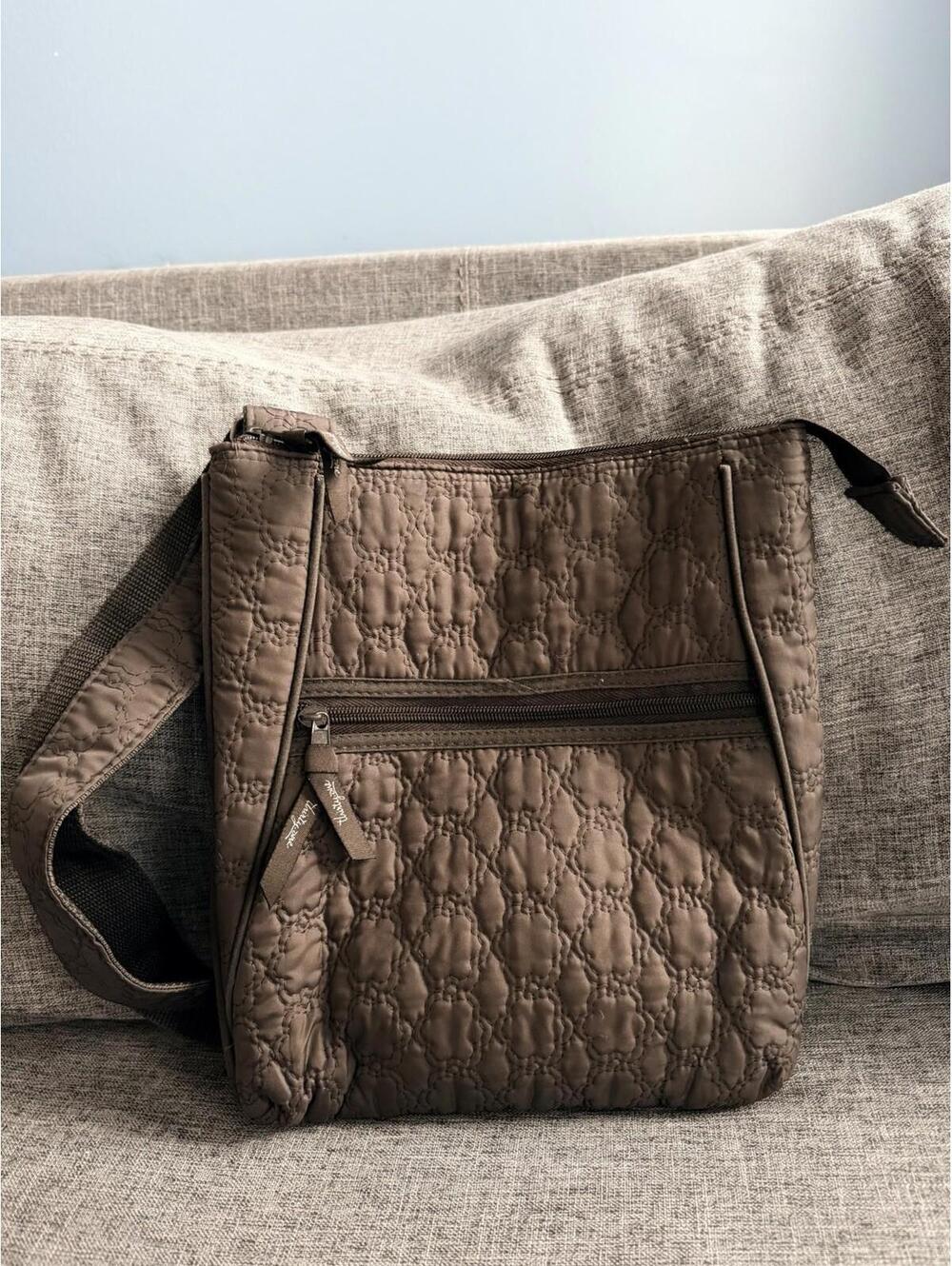 Thirty One Organizing Crossbody Bag Brown Quilted Striped Lining 10x11